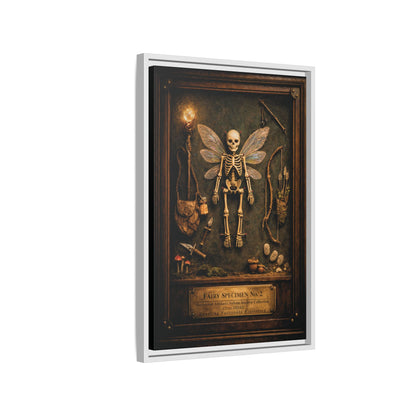 Fairy Specimen No. 2 Framed Canvas Print – Skeletal Fairy Wall Art, Dark Curiosity Cabinet Decor