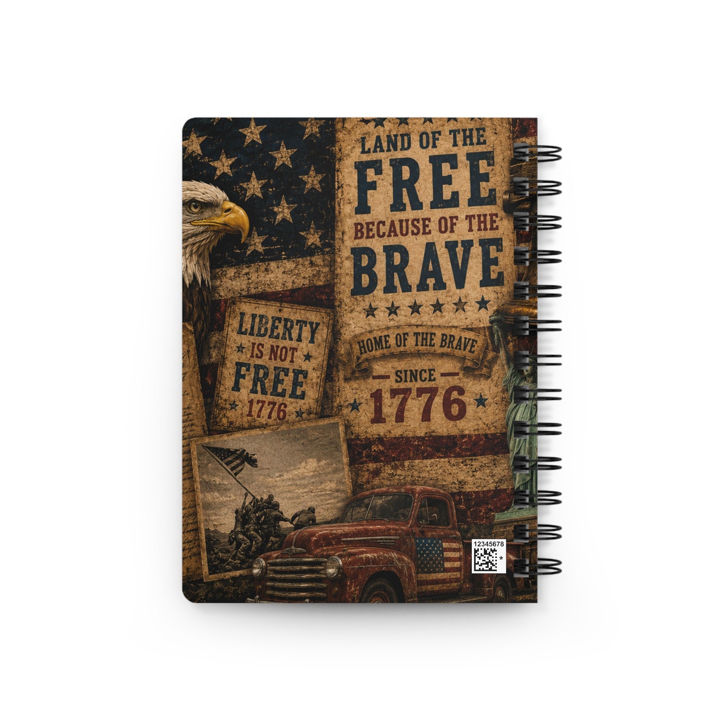 Patriotic Spiral Notebook — "Land of the Free Because of the Brave" Vintage USA Journal