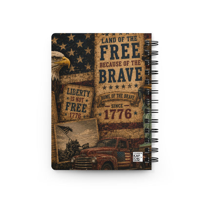 Patriotic Spiral Notebook — "Land of the Free Because of the Brave" Vintage USA Journal