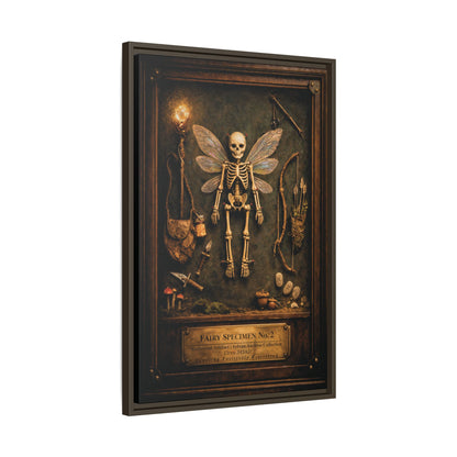 Fairy Specimen No. 2 Framed Canvas Print – Skeletal Fairy Wall Art, Dark Curiosity Cabinet Decor