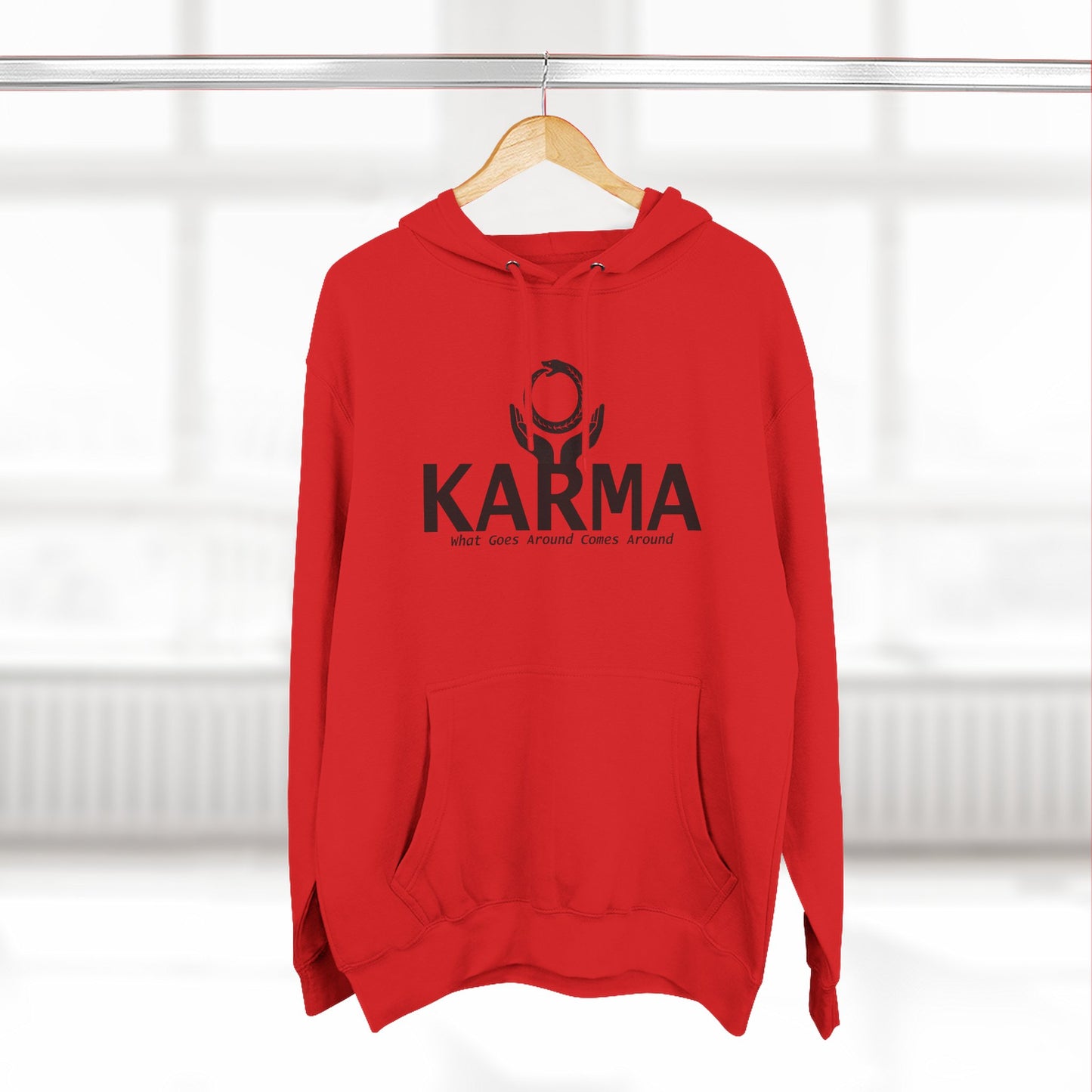 Karma Hoodie — “What Goes Around Comes Around” Minimalist Spiritual Quote Hoodie (Lane Seven Premium Fleece)