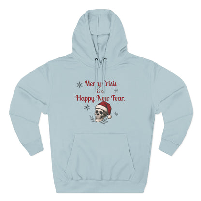 Merry Crisis & a Happy New Fear Hoodie — Gothic Christmas Skull, Premium Lane Seven Fleece (S–2XL)