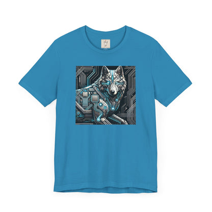 Tech Cyber Wolf Unisex Jersey Tee - Futuristic Animal Print Animal T-Shirt