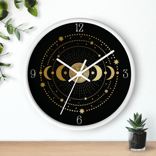 Moon Phase Wall Clock – Gold Celestial Lunar 10" Decor
