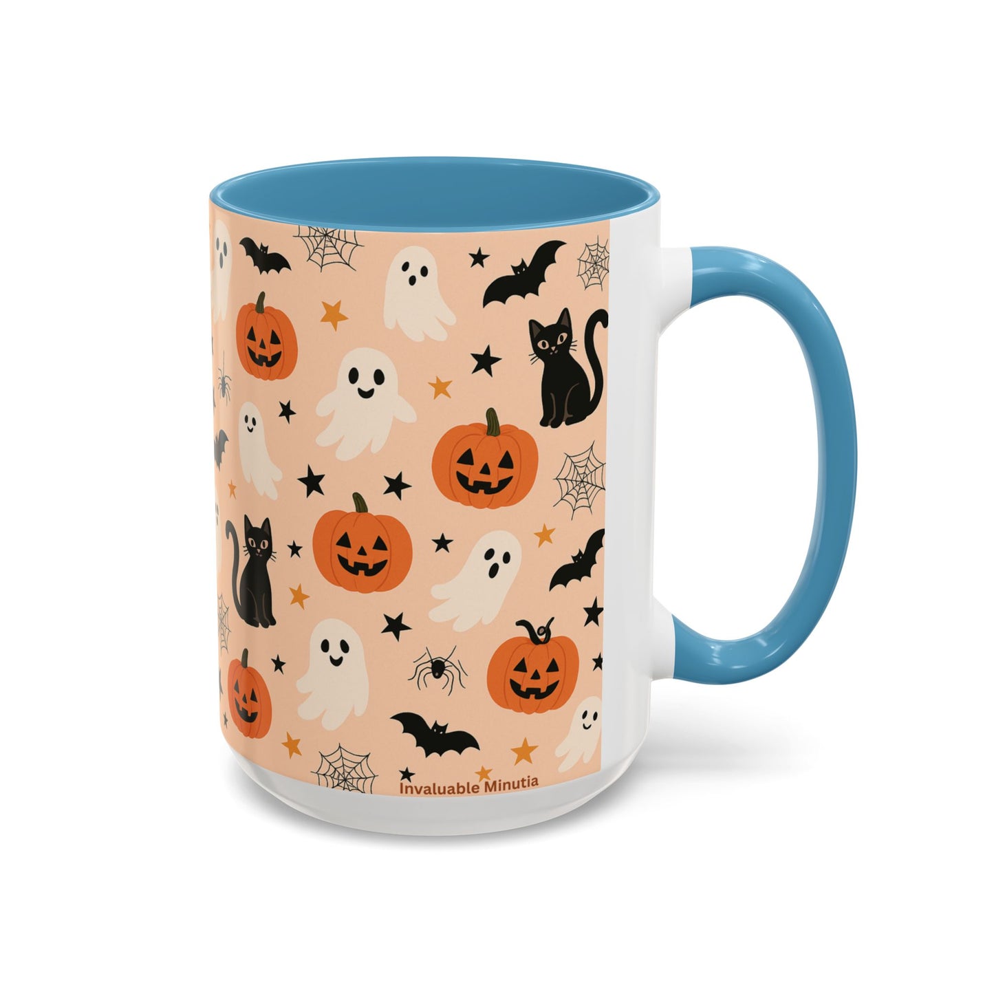 Halloween Color Accent Mug – Ghosts, Pumpkins & Black Cats, Fall Coffee Cup (11oz & 15oz) – Boutique Spooky Season Drinkware