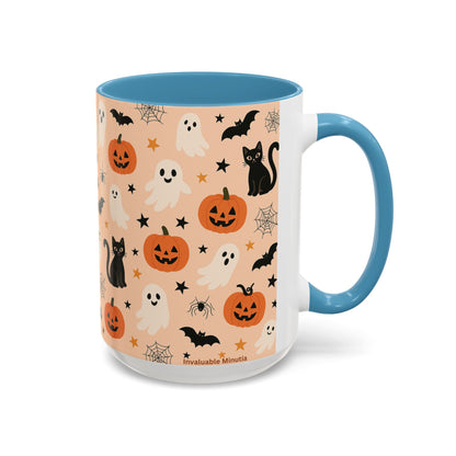 Halloween Color Accent Mug – Ghosts, Pumpkins & Black Cats, Fall Coffee Cup (11oz & 15oz) – Boutique Spooky Season Drinkware