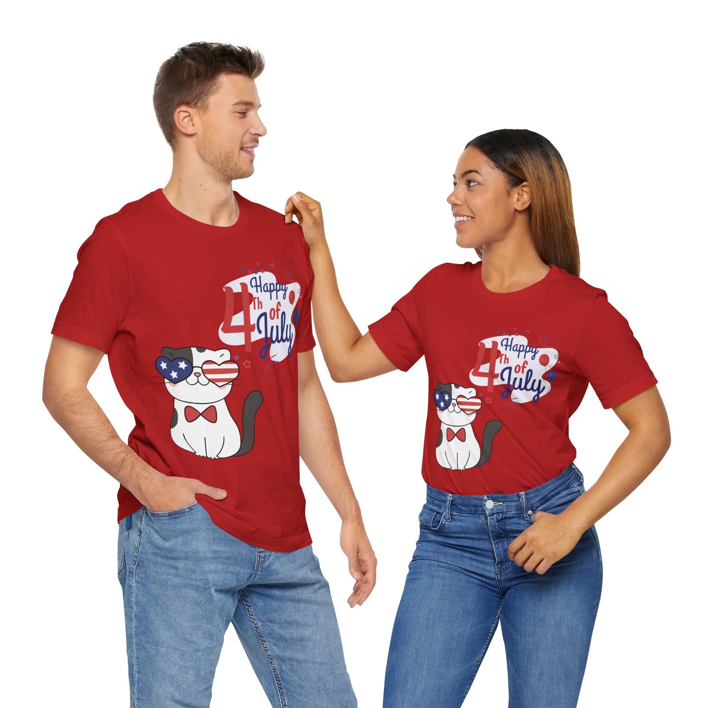 Patriotic Party Cat Tee – Happy 4th of July – Unisex Bella+Canvas Jersey Tee - 4th of July Tee
