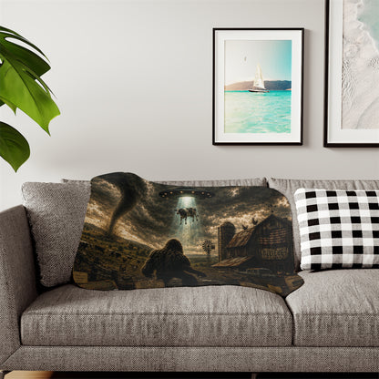 Bigfoot UFO Encounter Sherpa Fleece Blanket