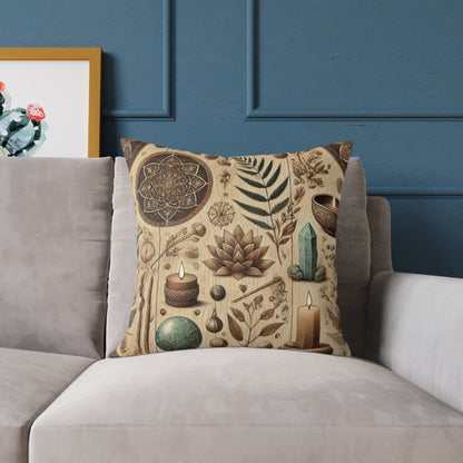 Earthy Witchy Botanical Square Poly Canvas Throw Pillow