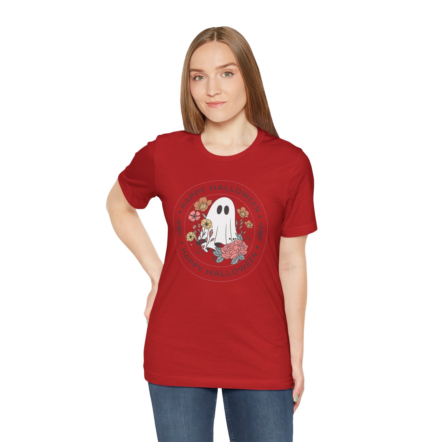 Happy Halloween Floral Ghost Tee – Bella+Canvas 3001