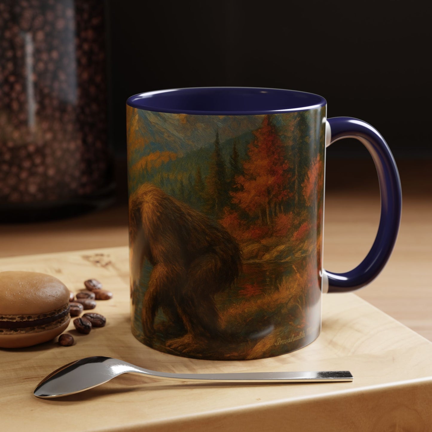 Bigfoot River Scene Mug | Autumn Wilderness Accent Coffee Mug (11oz/15oz)