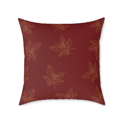 Red & Gold Gift Box Throw Pillow – Holiday Present Canvas Cushion with Holly Back