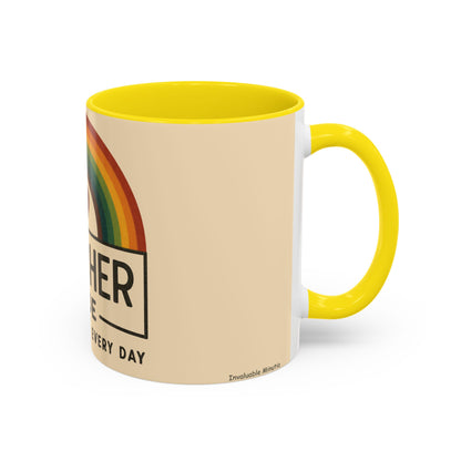 Teacher Mode – Color Accent Mug (11oz/15oz) • Rainbow Heart • Teacher Gift • Dishwasher & Microwave Safe