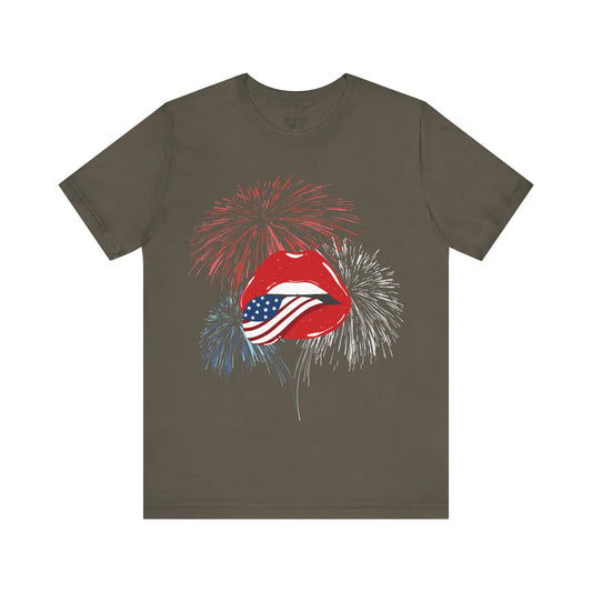 American Flag Lips Tee – Unisex Bella + Canvas Jersey Tee - 4th of July