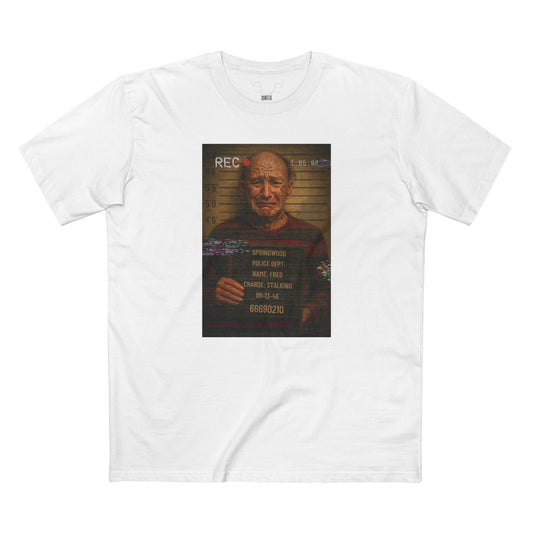 🔥 Freddy Mugshot Tee – Retro Slasher Horrorcore Premium T-Shirt (Unisex)