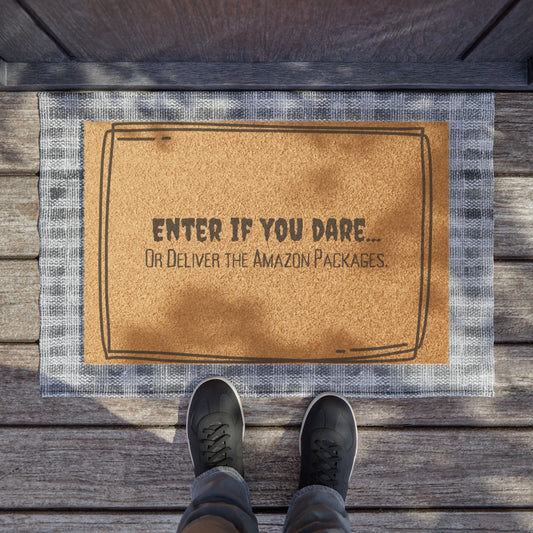 Enter If You Dare Doormat – Funny Amazon Package Delivery Welcome Mat, Gothic Halloween Porch Décor