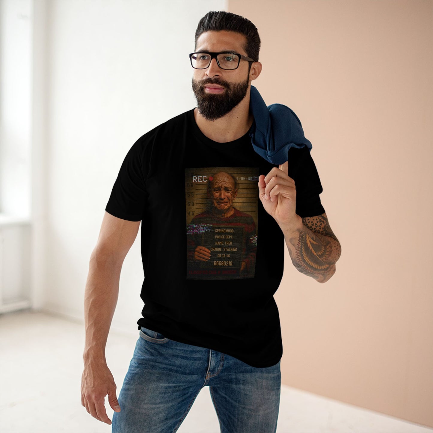 🔥 Freddy Mugshot Tee – Retro Slasher Horrorcore Premium T-Shirt (Unisex)