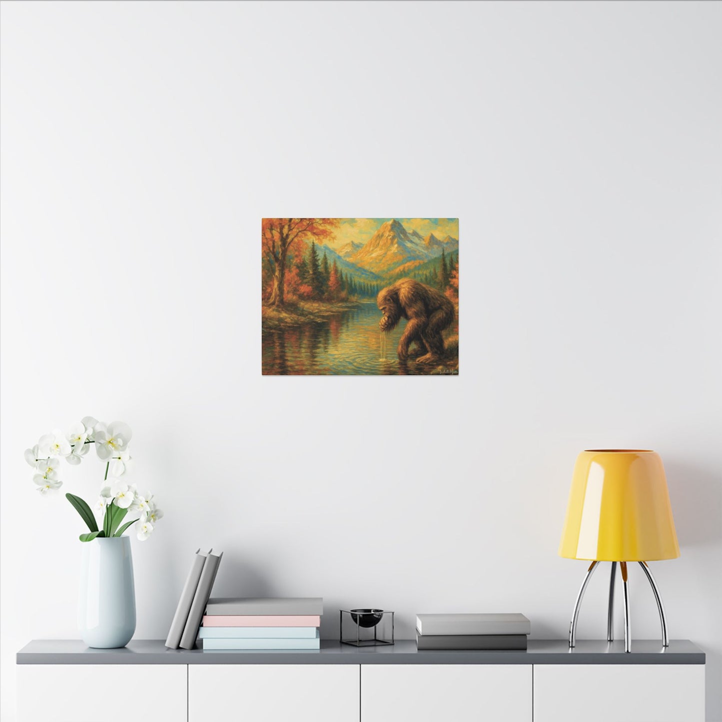 Bigfoot Lake Canvas Print – Autumn Mountain Landscape, Boutique Fine Art Style, Horizontal Nature Wall Art