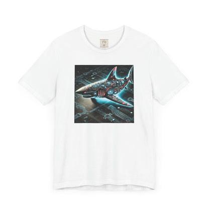 Cyber Shark Unisex Jersey Tee - Futuristic Ocean Design Tech T-Shirt