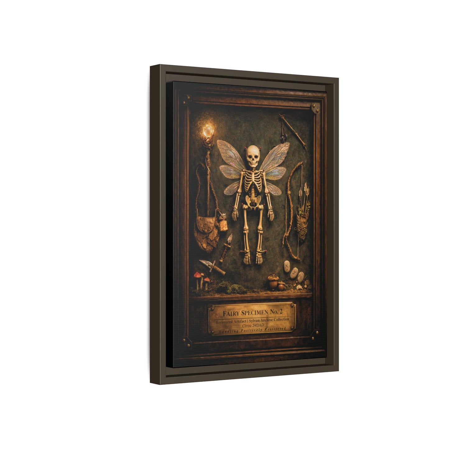 Fairy Specimen No. 2 Framed Canvas Print – Skeletal Fairy Wall Art, Dark Curiosity Cabinet Decor