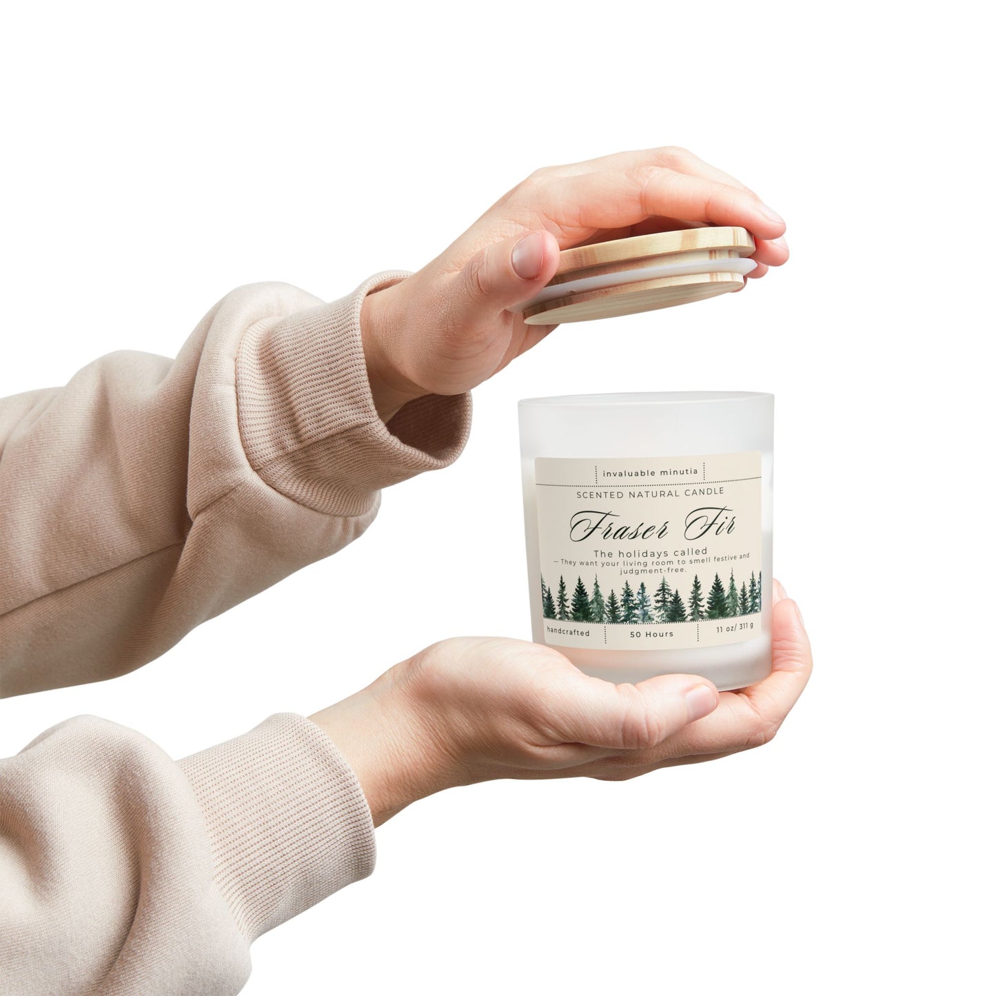 11oz Frosted Glass Natural Soy Wax Candle with Wooden Wick – Available in 9 Scents