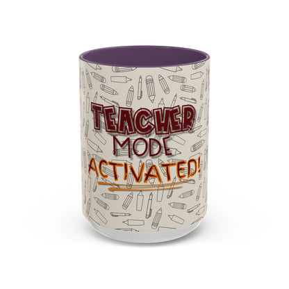 Funny Teacher Coffee Mug – Back to School Gift – “Teacher Mode Activated” – Color Accent 11oz 15oz – Classroom Decor – Durable Ceramic – Education Life