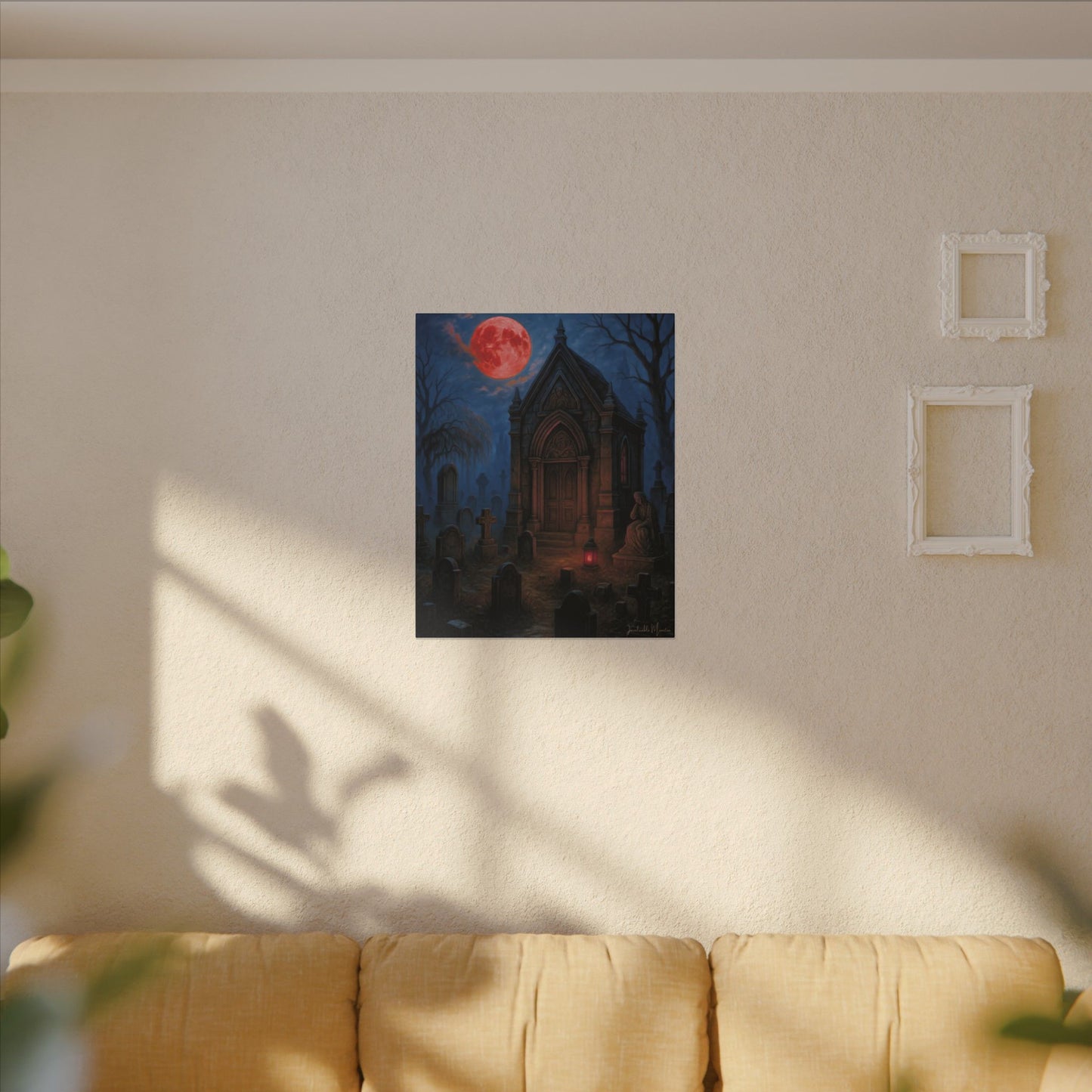 "Blood Moon Mausoleum" – Gothic Graveyard Fine Art Matte Canvas Print (Vertical)