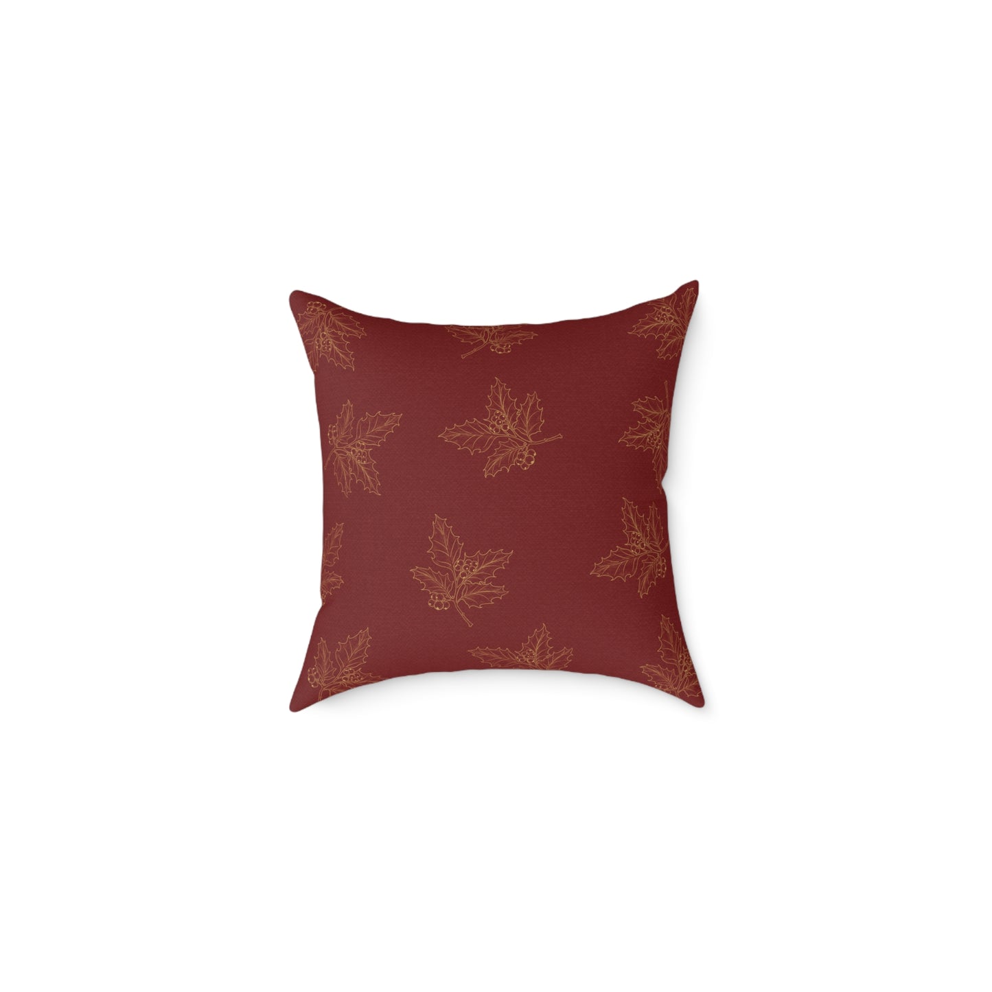 Red & Gold Gift Box Throw Pillow – Holiday Present Canvas Cushion with Holly Back