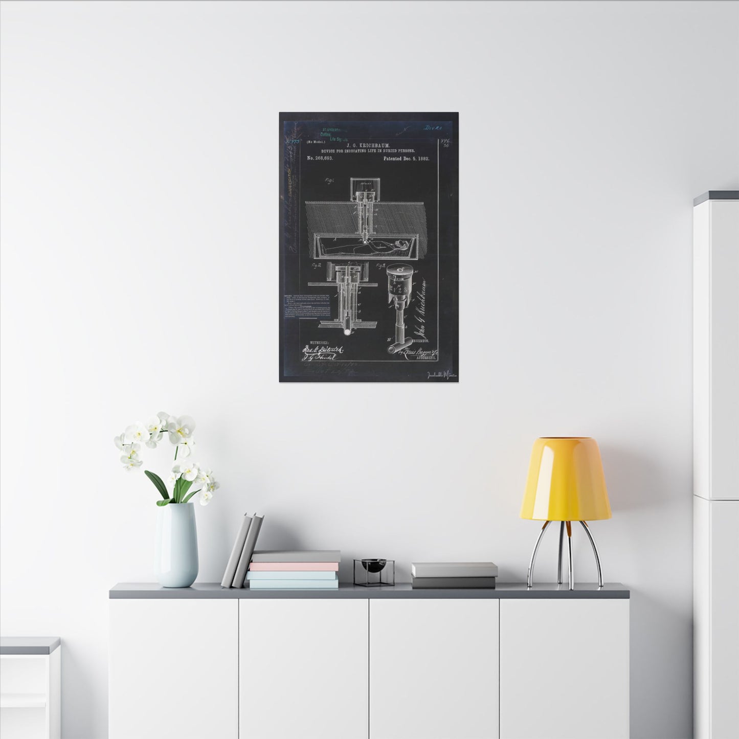 Safety Coffin Patent Print (1882) – Gothic Blueprint Canvas Wall Art