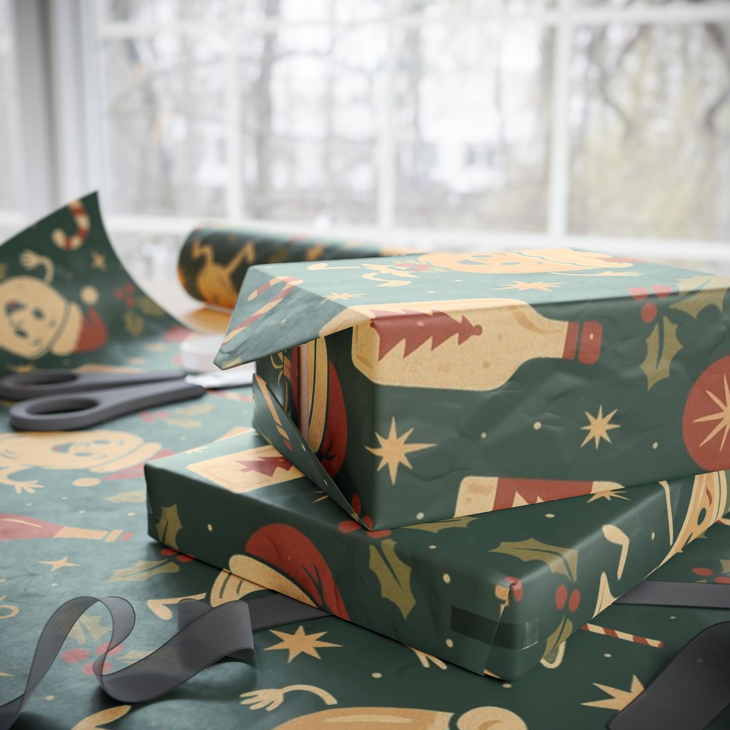 Vintage Holiday Drinks – Luxury Wrapping Paper, Retro Bar-Cart Gift Wrap, 30" Roll (Matte/Gloss)