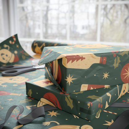 Vintage Holiday Drinks – Luxury Wrapping Paper, Retro Bar-Cart Gift Wrap, 30" Roll (Matte/Gloss)