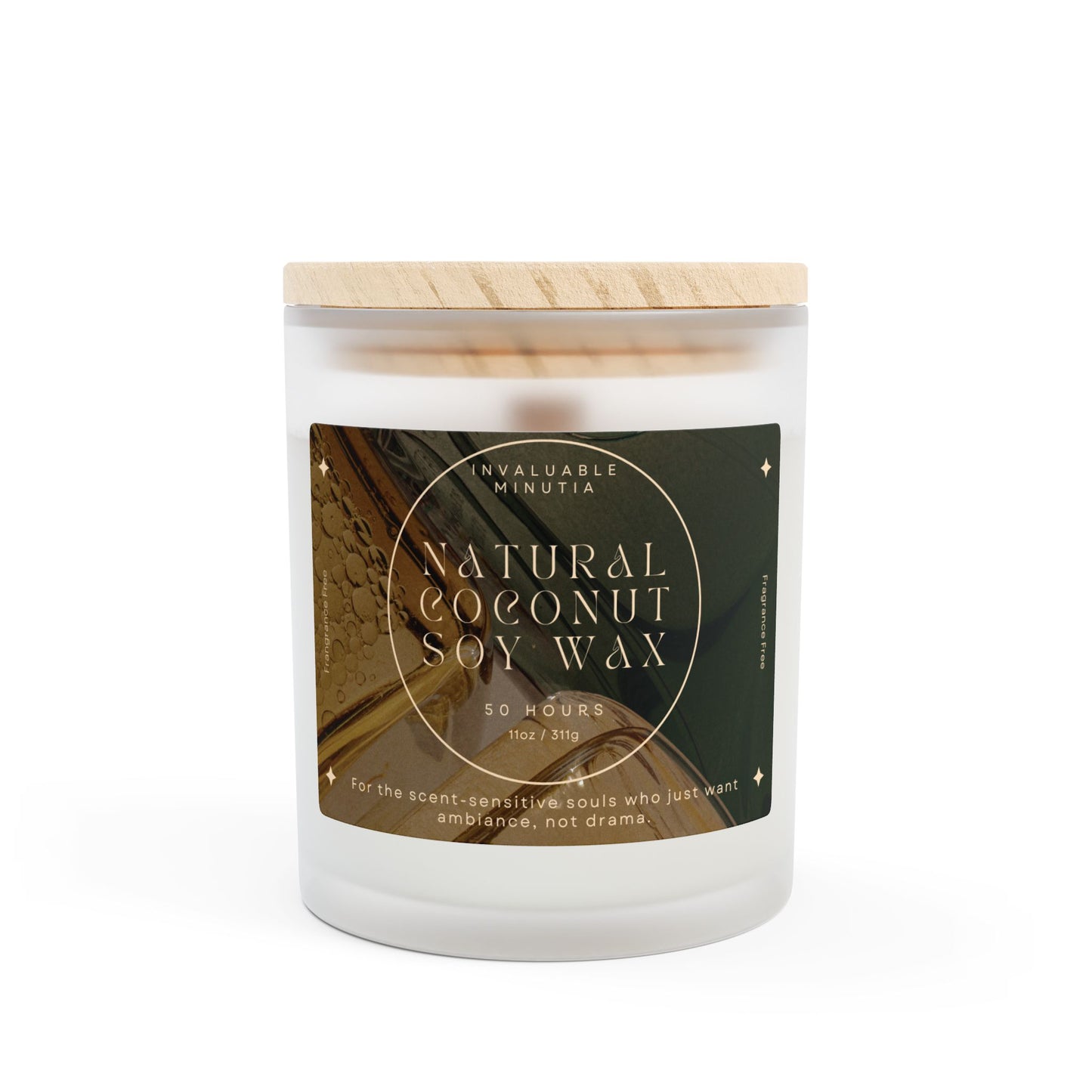 11oz Frosted Glass Natural Soy Wax Candle with Wooden Wick – Available in 9 Scents