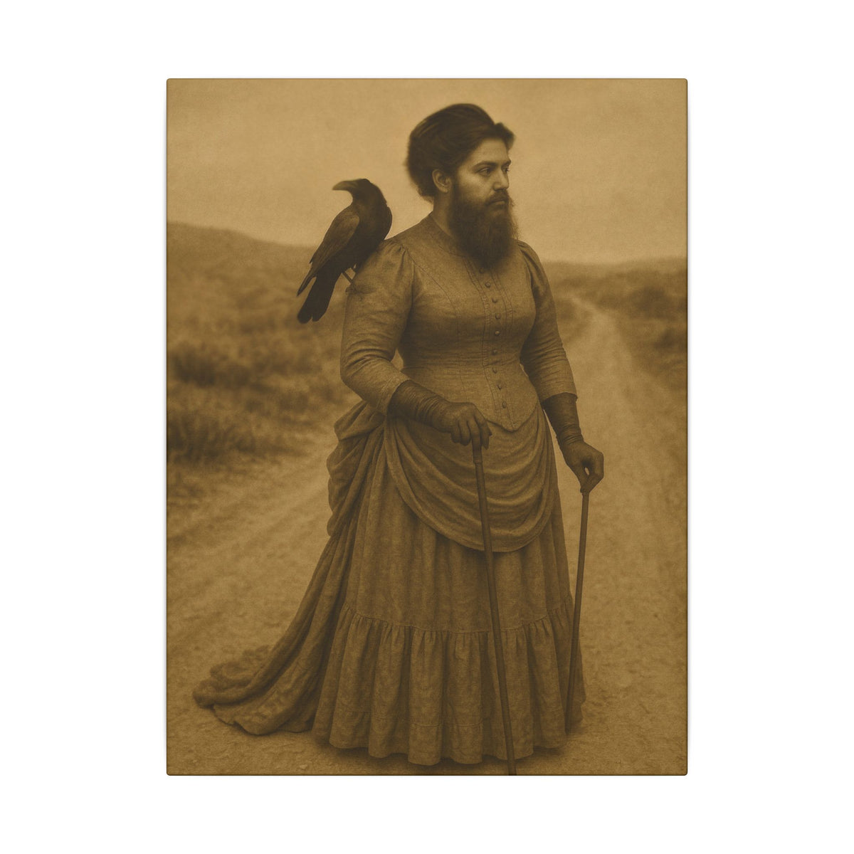 Bearded Lady with Crow – Matte Canvas Print (Gallery-Wrapped) 0.75"