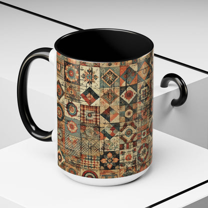 Boho Patchwork Quilt Mug | Vintage Accent Coffee Mug (11oz/15oz)