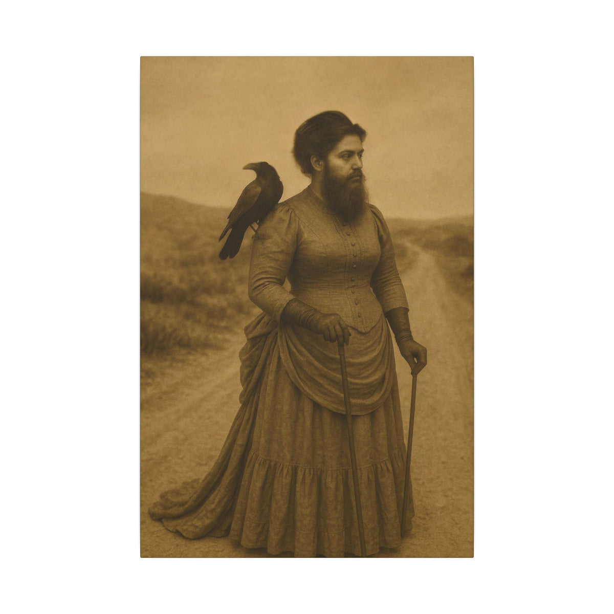 Bearded Lady with Crow – Matte Canvas Print (Gallery-Wrapped) 0.75"