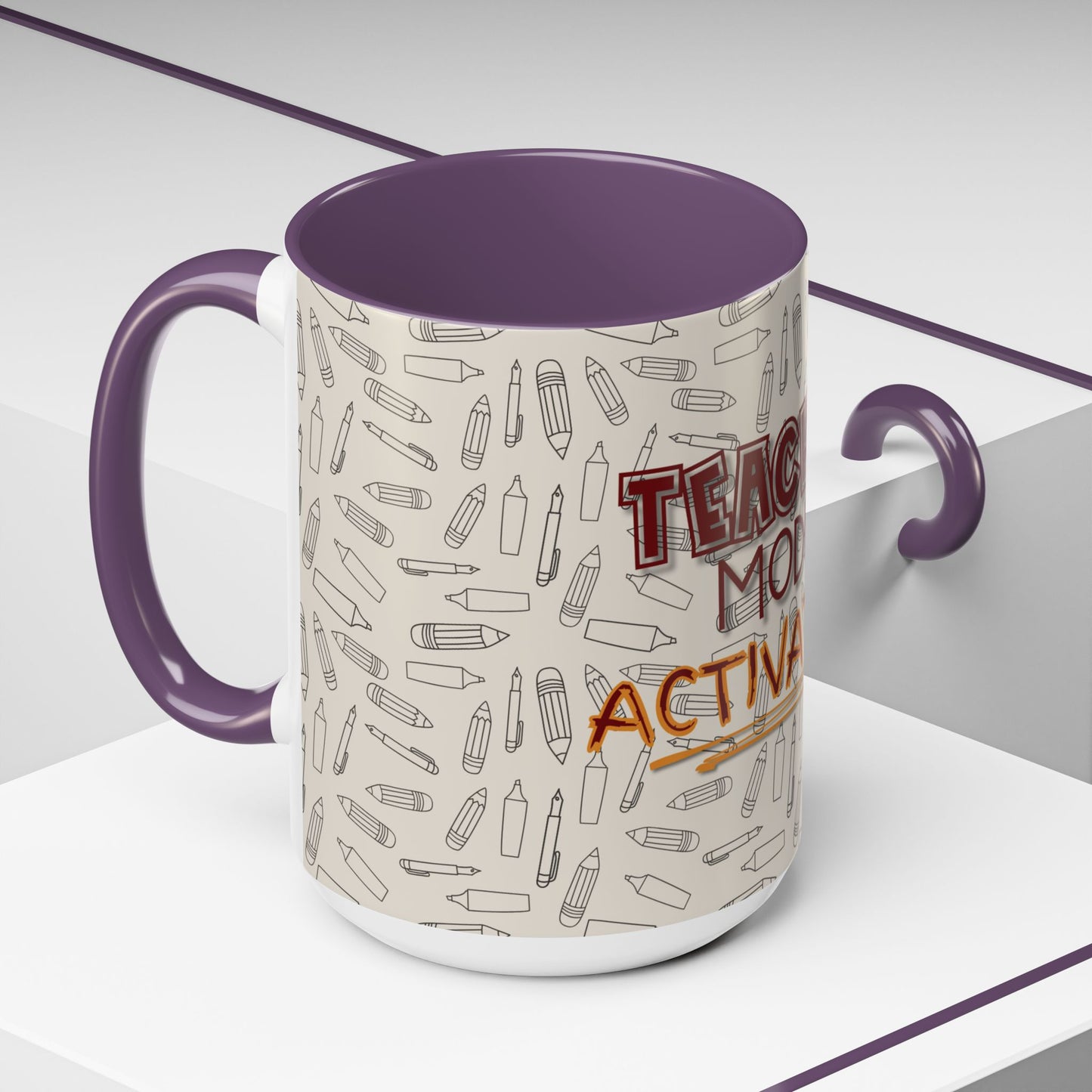 Funny Teacher Coffee Mug – Back to School Gift – “Teacher Mode Activated” – Color Accent 11oz 15oz – Classroom Decor – Durable Ceramic – Education Life