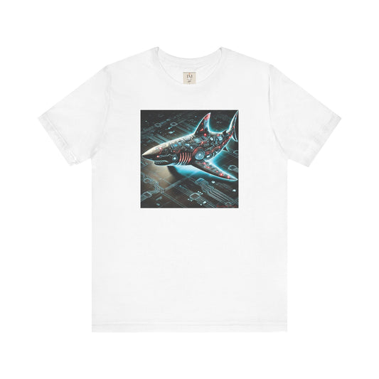 Cyber Shark Unisex Jersey Tee - Futuristic Ocean Design Tech T-Shirt