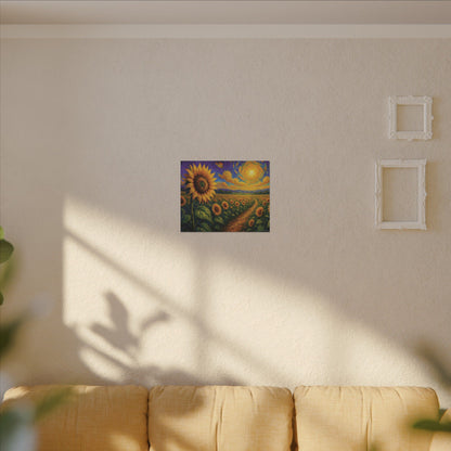 Sunflower Field Canvas Wall Art – Vibrant Golden Blooms, Van Gogh Inspired Sky, Horizontal Landscape Print