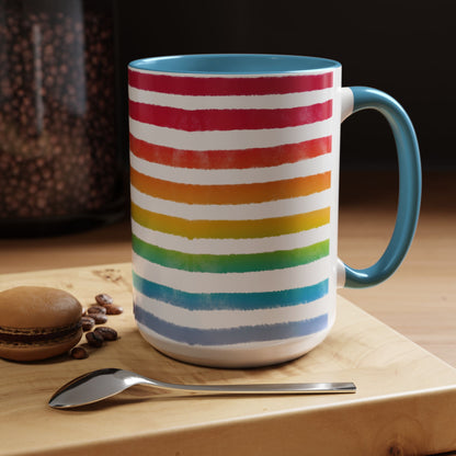 🌈 Bold Rainbow Stripes Pride Mug | 11oz/15oz | Purple Accent