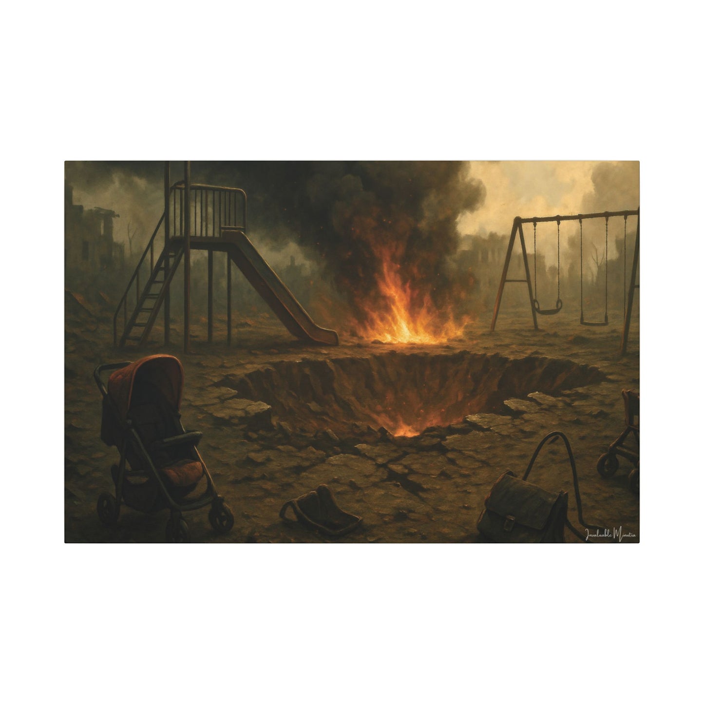 Apocalyptic Playground Canvas Print – Dark Surreal Landscape Wall Art – Post-Apocalyptic Home Décor
