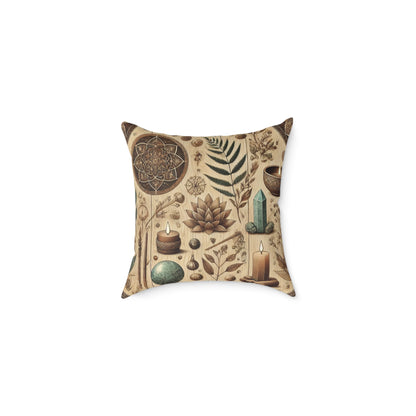 Earthy Witchy Botanical Square Poly Canvas Throw Pillow