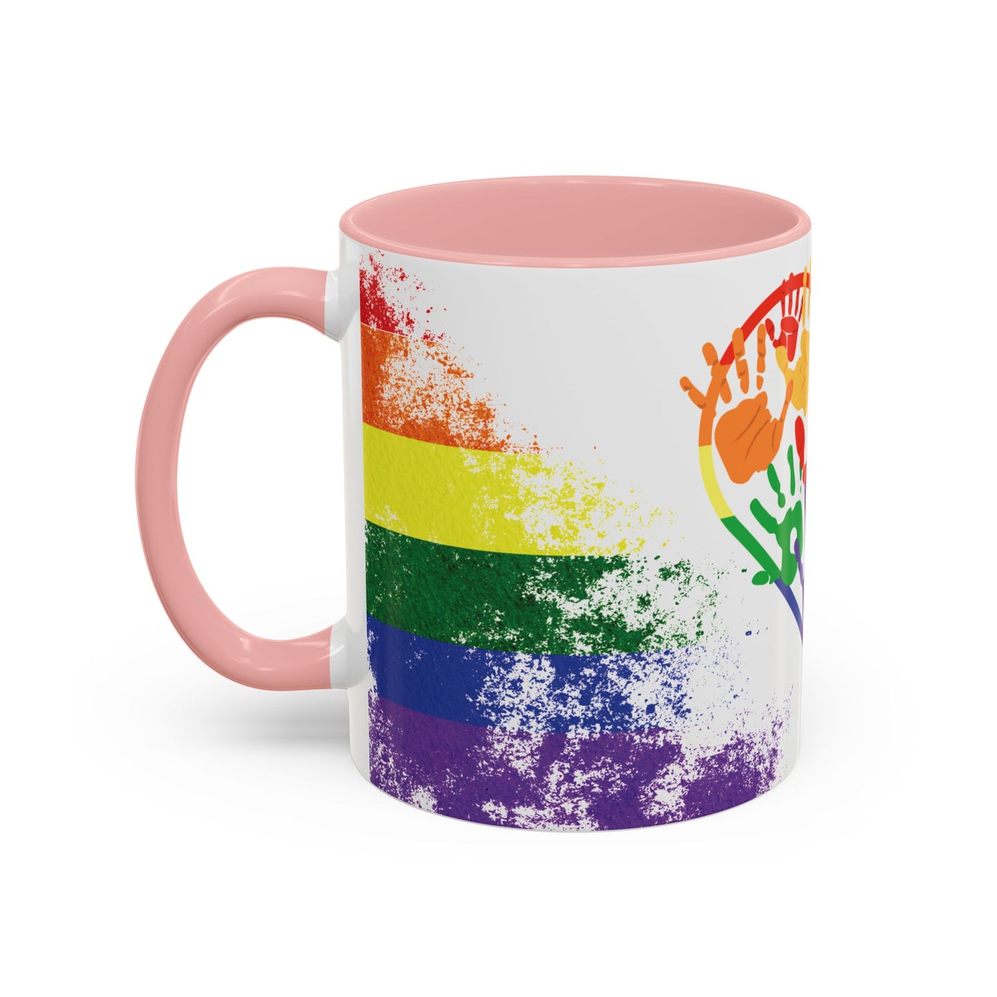 Handprint Heart Pride Mug | Rainbow Splash Ceramic Cup | 11oz & 15oz