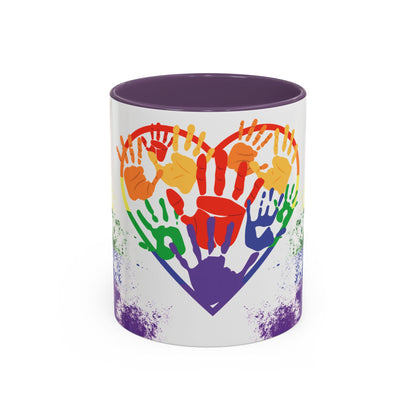 Handprint Heart Pride Mug | Rainbow Splash Ceramic Cup | 11oz & 15oz