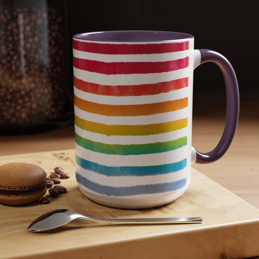 🌈 Bold Rainbow Stripes Pride Mug | 11oz/15oz | Purple Accent