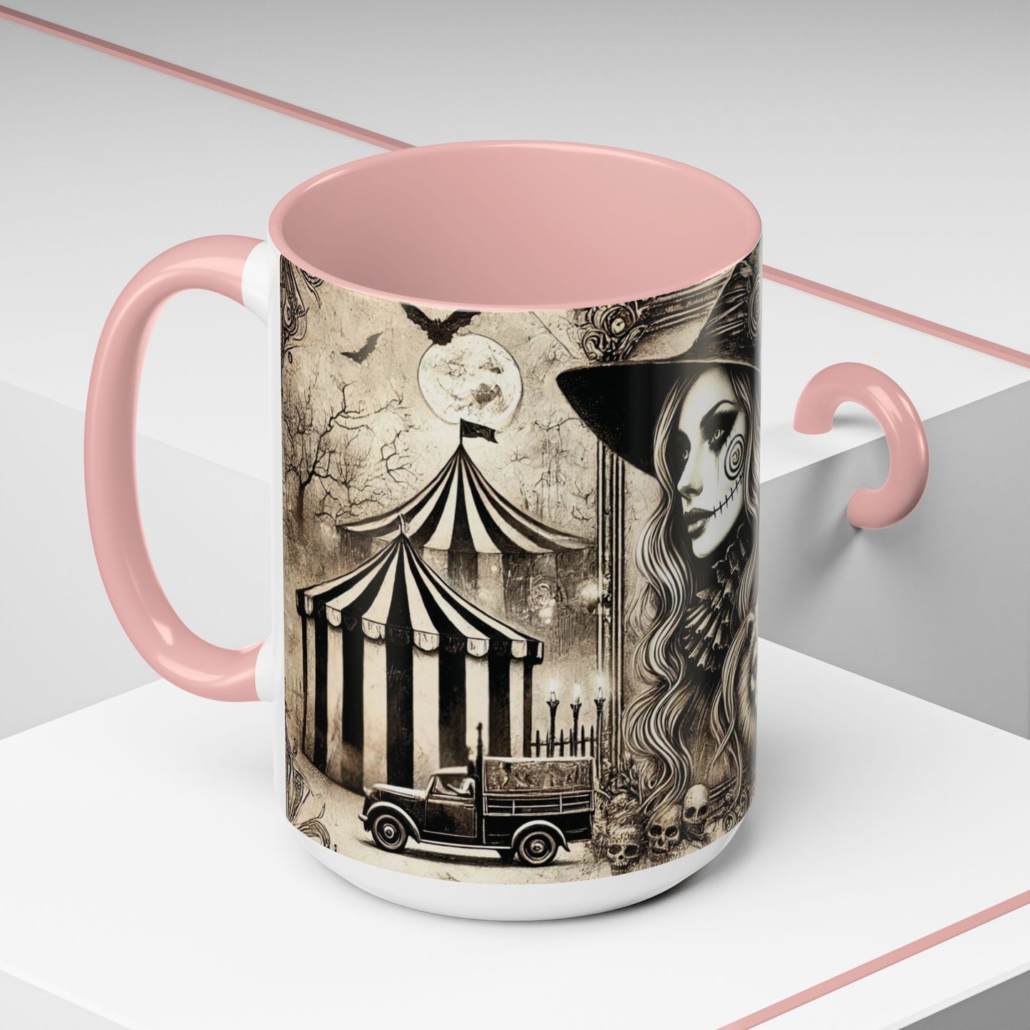Creepy Circus Witch Mug | Vintage Halloween Accent Coffee Mug (11oz/15oz)