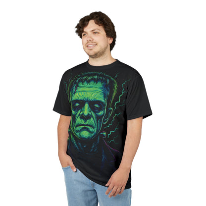 Frankenstein's Monster AOP Halloween T-Shirt – Electric Neon Green Extra Large Print Tee (All-Over Print)