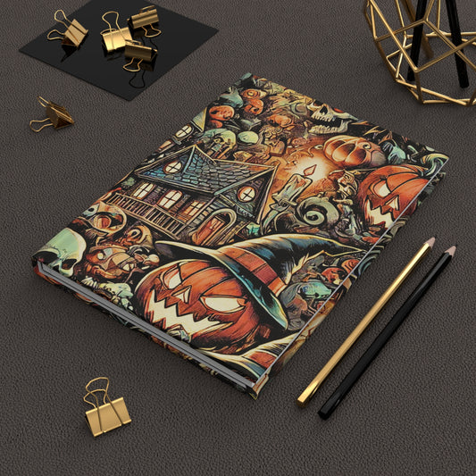 Haunted Harvest Halloween Collage — Premium Matte Hardcover Journal (5.75" x 8")