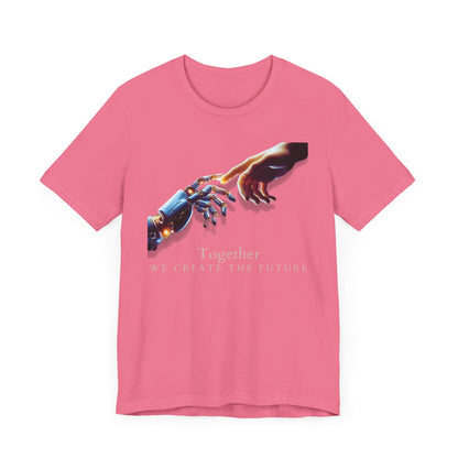 Robotic & Human Hand Touching Jersey Tee - "Together We Create the Future" - Inspirational T-Shirt - Soft, Comfortable Graphic Tee