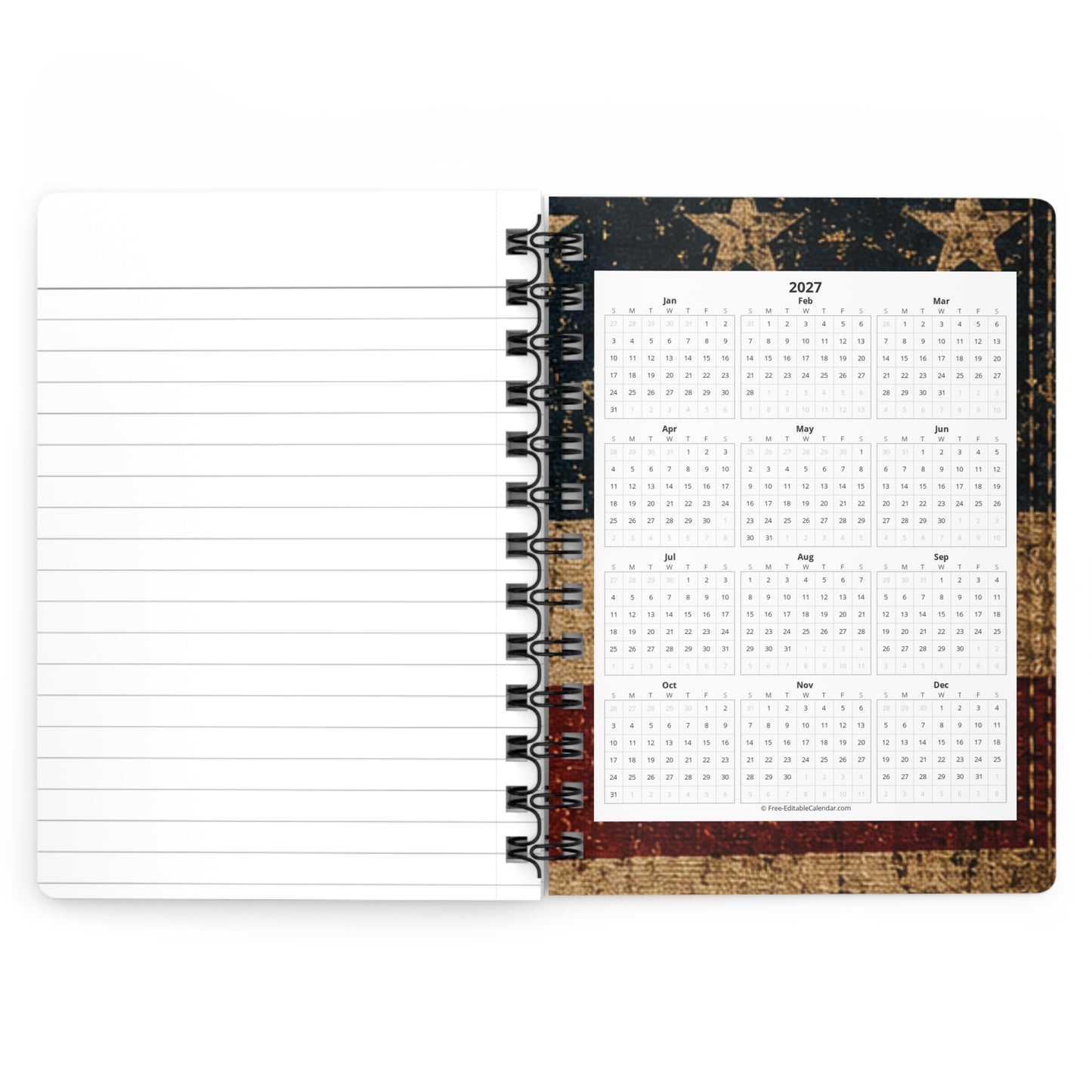 Patriotic Spiral Notebook — "Land of the Free Because of the Brave" Vintage USA Journal