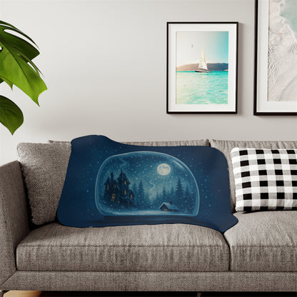 Haunted House Winter Snowglobe Sherpa Blanket – Enchanted Gothic Holiday Throw